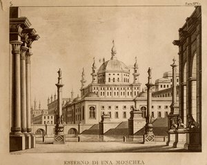 Exterior de una mezquita, diseño de escenario para 