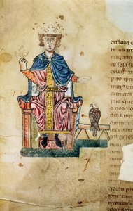 Federico II de Svevia, ilustración de De arte venandi cum avibus, c.1220-50 de Italian School
