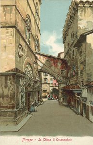 Florencia, Italia, Iglesia de Orsanmichele (litografía en color)
