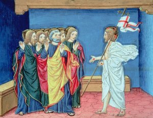 Fol.132va Cristo resucitado muestra a los discípulos sus manos y la herida del costado (vitela)