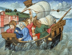 Fol.49v Tormenta en el mar de Tiberíades (vitela) de Italian School