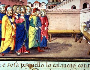 Fol.51v Cristo entra en Cafarnao (vitela) de Italian School