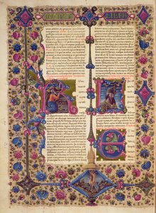 Fol.52v Apertura del Libro del Profeta Baruc, de la Biblia de Borso d