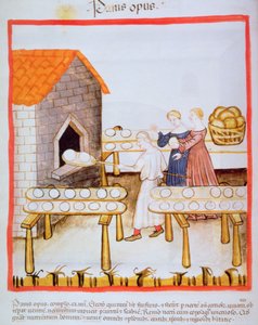 Horneando pan integral, ilustración de Tacuinum Sanitatis de Italian School