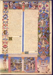 Fol.6r Génesis. La creación de Adán y Eva, de la Biblia de Borso d