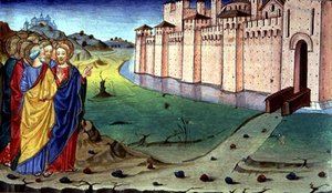 Fol.87v Cristo va a Galilea (vitela) de Italian School