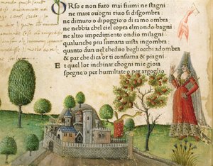 Fol. 17v, "Orso e non furo mai fiumi ne stagni", de "Canzoniere e Trionfi" de Petrarca, c.1470