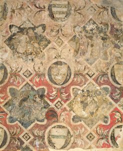 Fragmento de un fresco decorado con escudos de armas