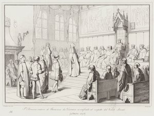 Francesco Petrarca, orador de Francesco da Carrara, se confunde ante el Senado Veneciano de Italian School