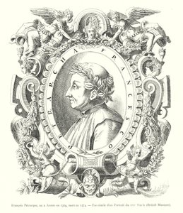 Francesco Petrarca, nacido en Arezzo en 1304, muerto en 1374, Facsímil de un retrato del siglo XVI, Museo Británico