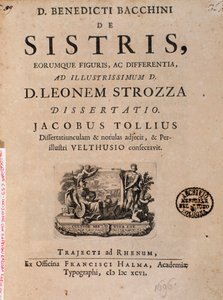 Frontispicio de "De sistris" de Benedictus Bacchinius