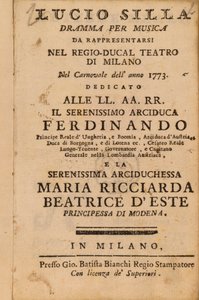 Frontispicio de Lucio Silla de Mozart, representado en Milán en 1773 de Italian School
