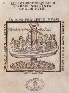 Frontispicio de Lilii Graegorii Ziraldi Ferrariensis Syntagma De Mvsis por Giglio Gregorio Giraldi de Italian School