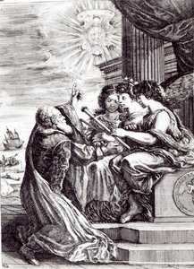 Frontispicio de Opere di Galileo Galilei, publicado en Bolonia en 1656 de Italian School