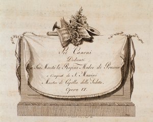 Frontispicio de la partitura musical de Sei canoni por el compositor italiano Natale Mussini (1765-1837) dedicado a la Reina de Prusia de Italian School