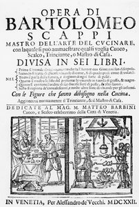 Frontispicio del libro de cocina de Bartolomeo Scappi, 1622