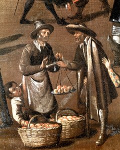 Vendedor de frutas y pequeño ladrón (detalle) (pintura) de Italian School