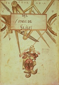 Gal.37 f.3r Frontispicio de un manuscrito de La Operación de Compases Geométricos y Militares escrito por Galileo Galilei (1564-1642) de Italian School