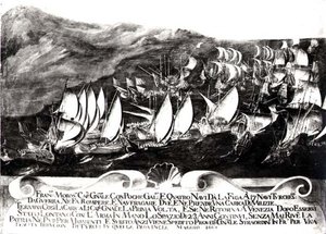 General Francisco Morosini (1618-94) y la Flota Veneciana en un Encuentro con la Flota Turca frente a la Costa de Creta, mayo de 1661 de Italian School