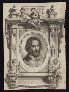 Giovanni Antonio de Sacchis, también conocido como Il Pordenone y Giovanni Antonio Licinio. Grabado por Giorgio Vasari de Italian School