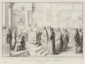 Giovanni II Partecipazio renuncia a la Ducea, 887 de Italian School