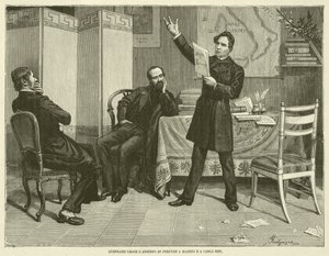 Guerrazzi leyendo el Asedio de Florencia a Mazzini y a Carlo Bini (grabado) de Italian School