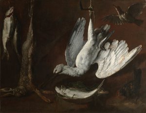 Liebre, espátula y pez, mediados del siglo XVI (óleo sobre lienzo) de Italian School