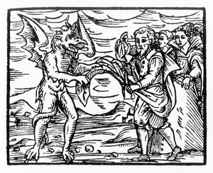 Homenaje al diablo, copia de una ilustración del Compendium Maleficarum por Fr M Guaccius, Milán 1608, usada en Historia de la Magia, publicada a finales del siglo XIX