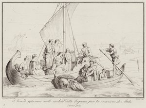 Los Venecianos se Refugian en las Islas de la Laguna por la Irrupción de Atila, 452 de Italian School