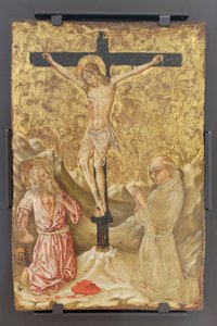 El Crucifijo entre San Jerónimo y San Bernardo de Siena, Maestro de la Anunciación Jacqemart Andre