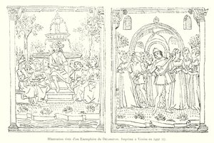 Ilustración tomada de un ejemplar del Decamerón, impreso en Venecia en 1492, I de Italian School