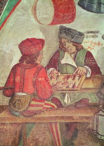 Interior de una posada, detalle de jugadores de backgammon (fresco) de Italian School