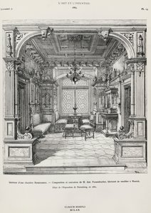 Interior de dormitorio de estilo neorrenacentista por Possenbacher, Mónaco, ilustración de L