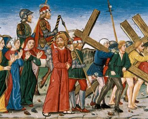 Jesús conduce al Calvario y las Santas Mujeres en el camino. Manuscrito de Cristóbal de Predis (1440-1486) de Italian School