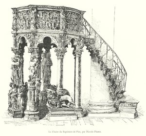 El Púlpito del Baptisterio de Pisa, por Niccolo Pisano (grabado)