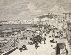 La Marinella, Nápoles, Italia, grabado por Sabattini de un dibujo de A Della Valle, de L