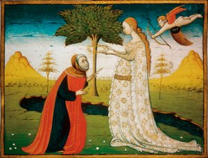 Laura (Laure) de Noves (1308-1348) coronando al poeta Francesco Petrarca (Petrarque). de Italian School