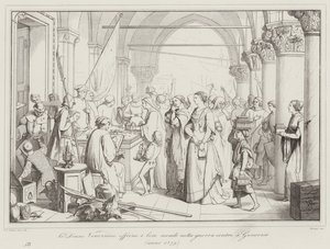 Las Mujeres Venecianas ofrecen sus joyas en la guerra contra los Genoveses de Italian School
