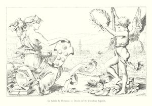 El genio de Florencia, dibujo de M Claudius Popelin (grabado)