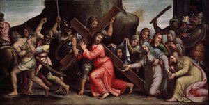 ""Cristo cargando su cruz"" (Cristo cargando la Cruz) Pintura de la escuela italiana. 1550-1600 Manierismo. Galería de Arte Regional Deineka, Kursk Rusia