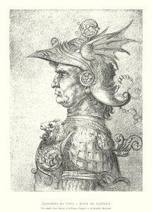 Leonardo da Vinci, busto de guerrero, facsímil de un dibujo a la punta de plata, colección Malcolm (grabado) de Italian School