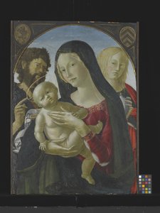 Virgen con el Niño, San Juan Bautista y Santa María Magdalena (témpera sobre madera) de Italian School