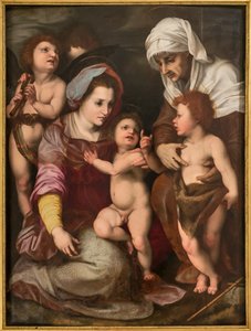 Virgen con el Niño Jesús, Santa Isabel, el Niño San Juan y dos ángeles, copia de Andrea Del Sarto (óleo sobre tabla) de Italian School