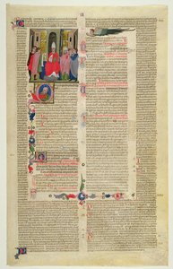 Marlay Cutting IT.3: Hoja con miniatura de Gratians Decretum mostrando el caso del obispo acusado de pecado carnal de Italian School