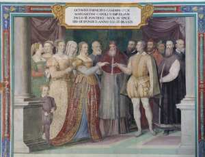 Matrimonio de Ottavio Farnese y Margarita de Austria, hija de Carlos V, por el Papa Pablo III Farnese de Italian School
