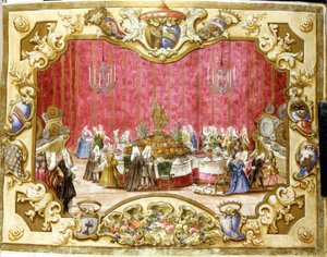 Banquete dado en honor del gonfaloniero Zambeccari por el compromiso de la judicatura. 1720. Bolonia, Archivo de estado. de Italian School