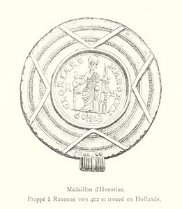 Medallón de Honorio, Acuñado en Rávena alrededor de 402 y encontrado en Holanda de Italian School