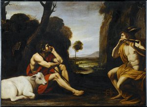 Mercurio duerme a Argus con la música de su flauta... de Italian School