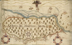 Montello, mapa, siglo XVIII, Véneto, Italia de Italian School