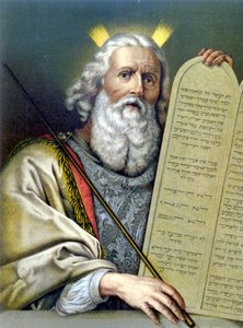 Moisés sosteniendo la tabla de la ley - en “Aurea Bibbia classica: storia della rivelazione divina nell